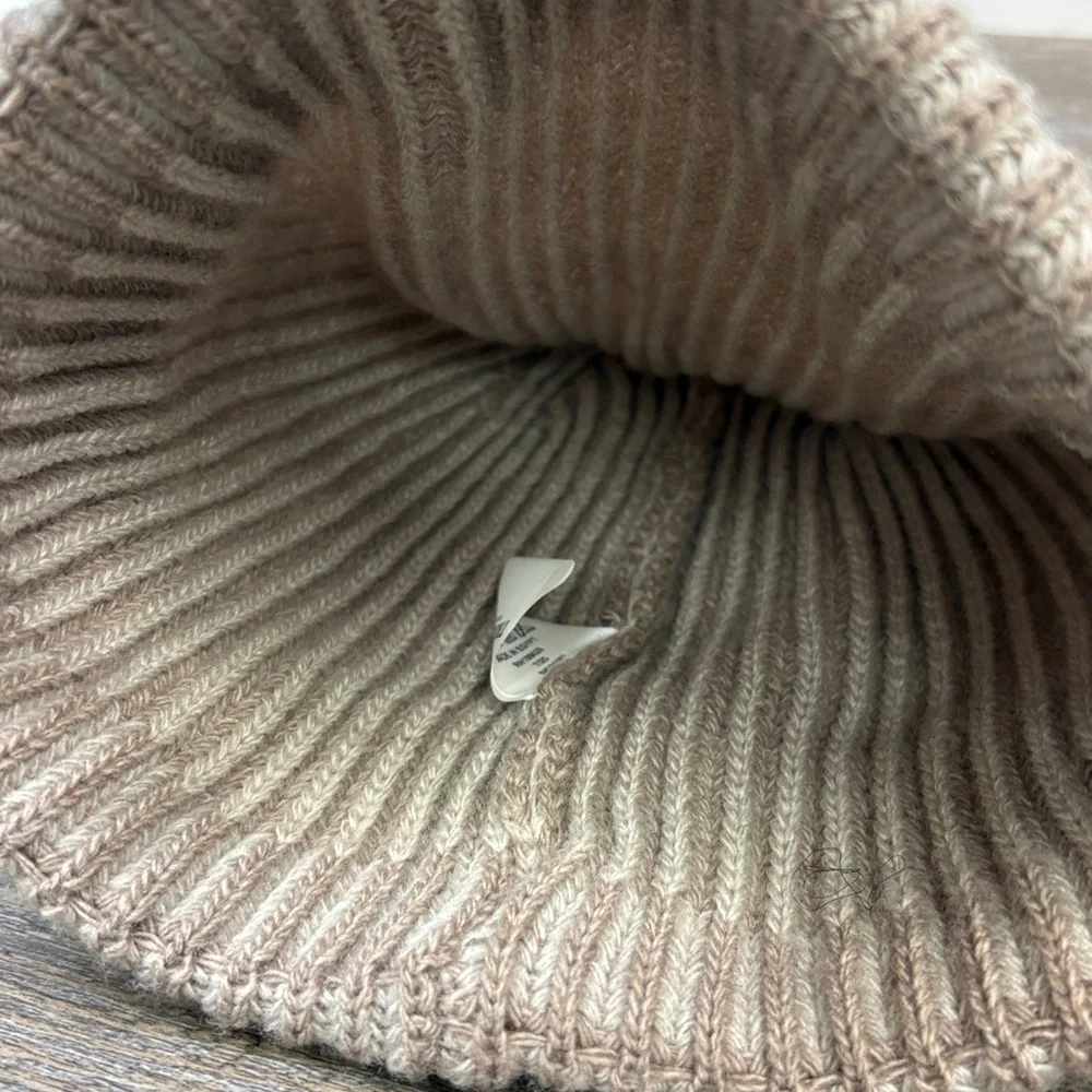 True Religion Classic Ribbed Knit Beanie Hat | Tan Neutral | Logo Patch